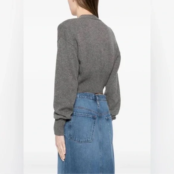 Reformation Hana Ribbed-Edge Cropped Cardigan – Grey, Size XS - Picture 2 of 6